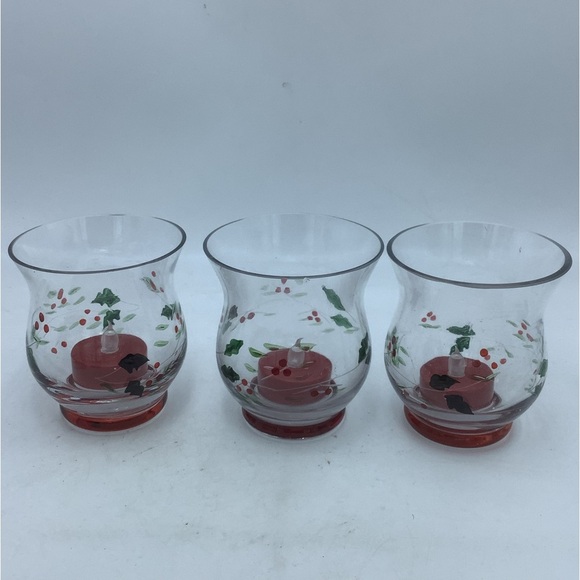 Three Pfaltzgraff Winterberry Glass Tea Light Holders - Picture 2 of 10